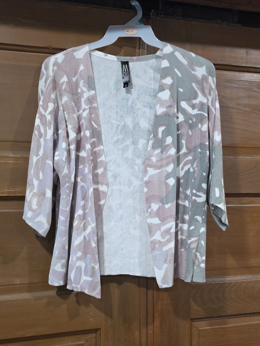 MarlaWynne Cream, Taupe & Light Gray Camouflage Open-Front Cardigan
